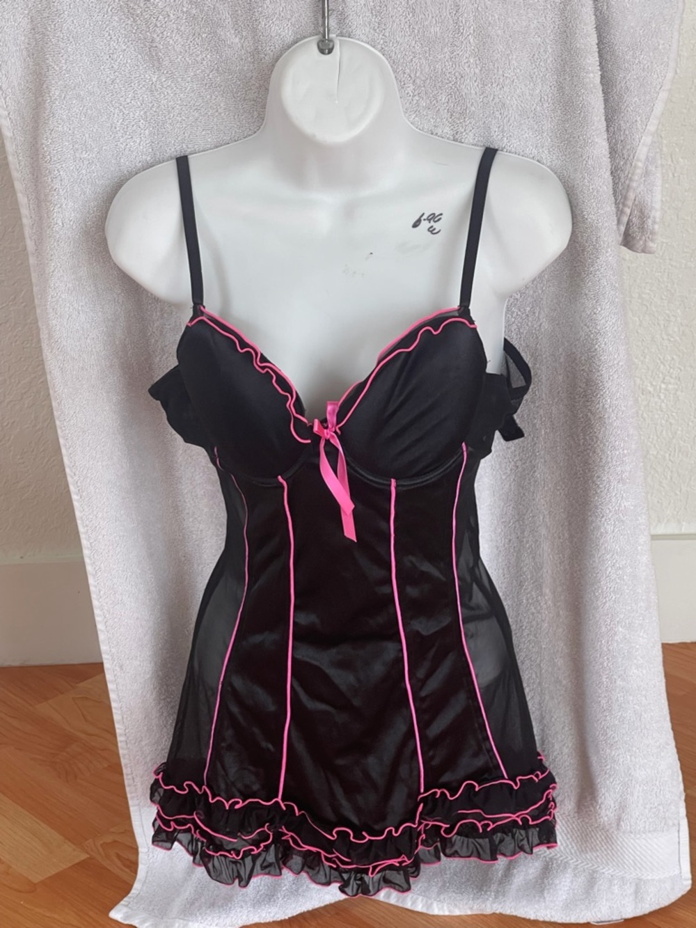 Women’s Black and Hot Pink Satin Chemise
